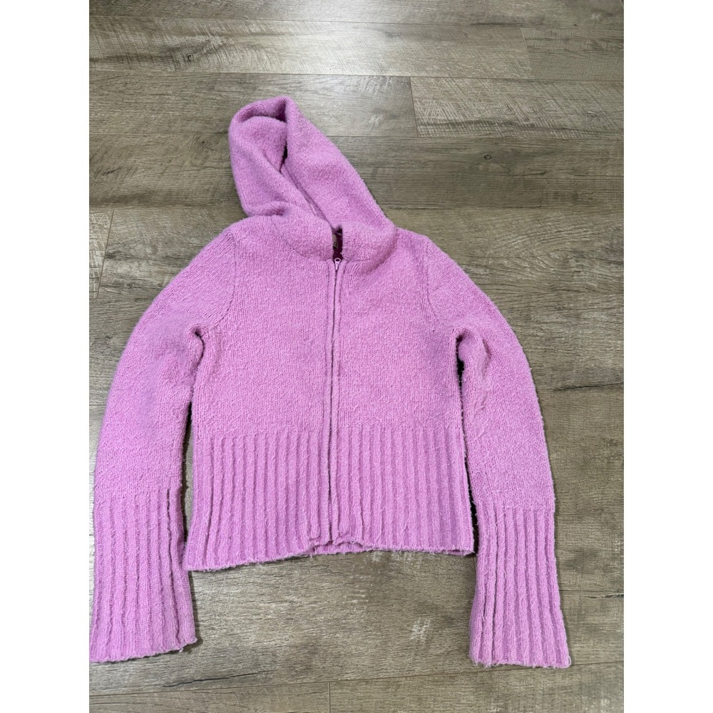 SO Girls purple knit Zip Up Hoodie Sweater Size L 10/12 Ribbed Cuffs